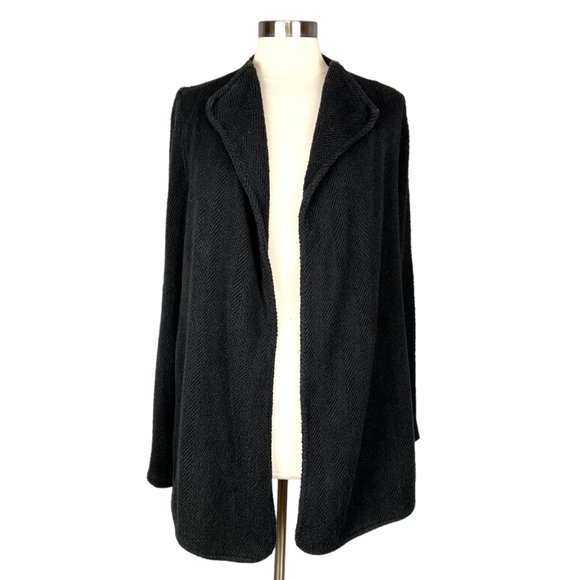 James Perse Womens Black Textured Open Front Cardigan Sweater Duster size Medium - Picture 1 of 12